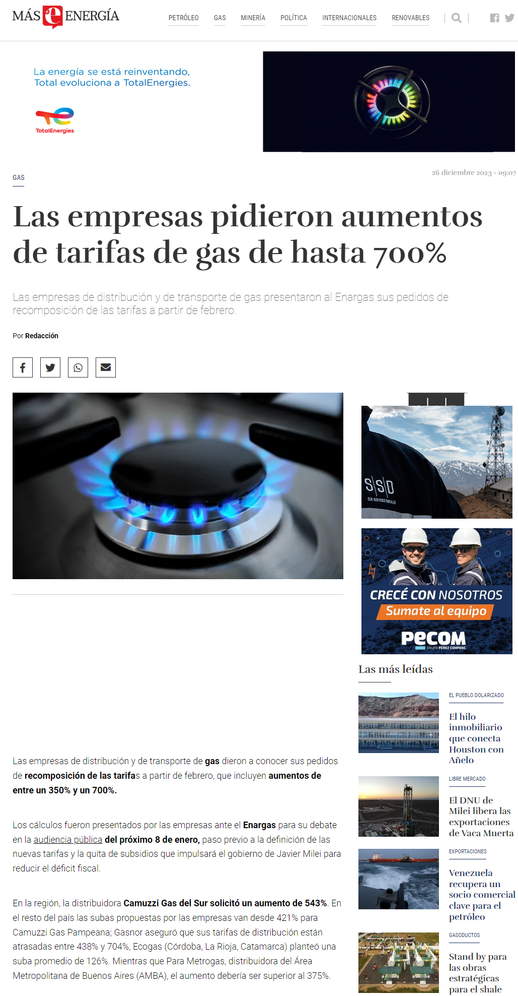 Las empresas pidieron aumentos de tarifas de gas de hasta 700%.png