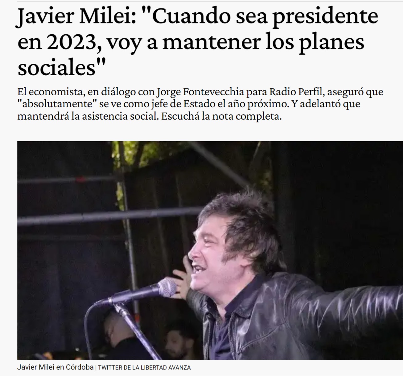 Ｍｉｌｅｉ： ＂Ｃｕａｎｄｏ ｓｅａ ｐｒｅｓｉｄｅｎｔｅ ｅｎ ２０２３， ｖｏｙ ａ ｍａｎｔｅｎｅｒ ｌｏｓ ｐｌａｎｅｓ ｓｏｃｉａｌｅｓ＂.jpg